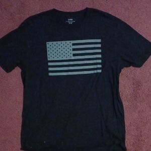 Lands' End Black T-Shirt with Gray Flag Design